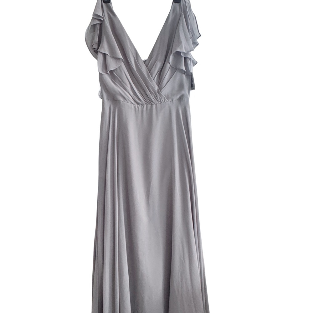 David's Bridal Gray Ruffled Tiered Maxi Dress